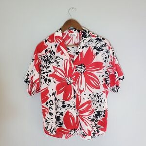 Vintage Hawaiian Floral Print Button Down Shirt